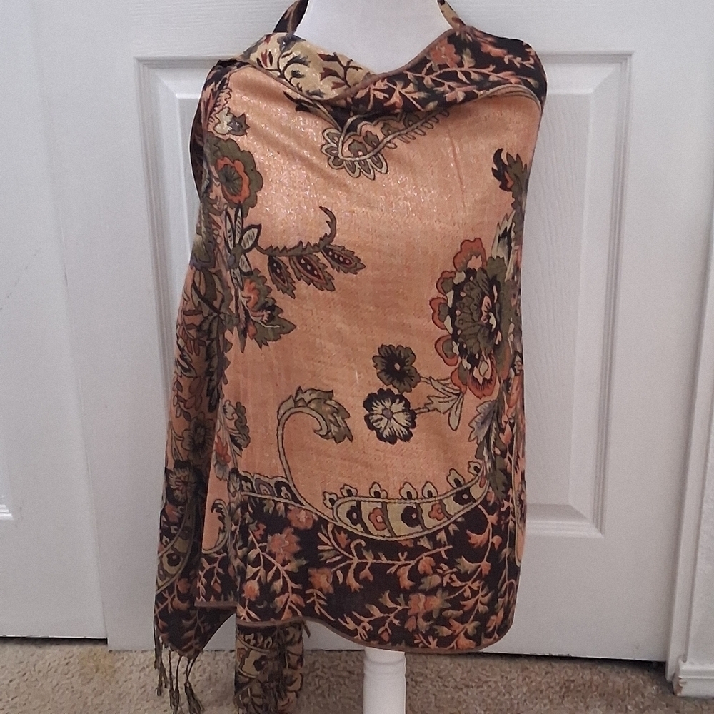 Beautiful Silk Blanket Scarf With Fringe 27"×76" - Picture 9 of 16